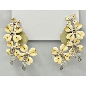 Lunch At The Ritz Enamel "DOGWOOD BRANCH" Statement Clip Earrings RARE!!!
